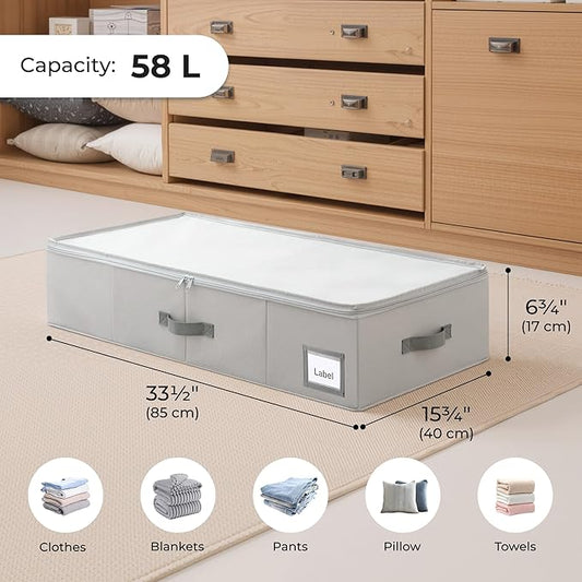 Cupic Cupid Under Bed Storage Containers, Foldable Organizer with Lid for Bedroom, Underbed Storage Box for Blankets, Clothes, Shoes, 2 Pack, Grey