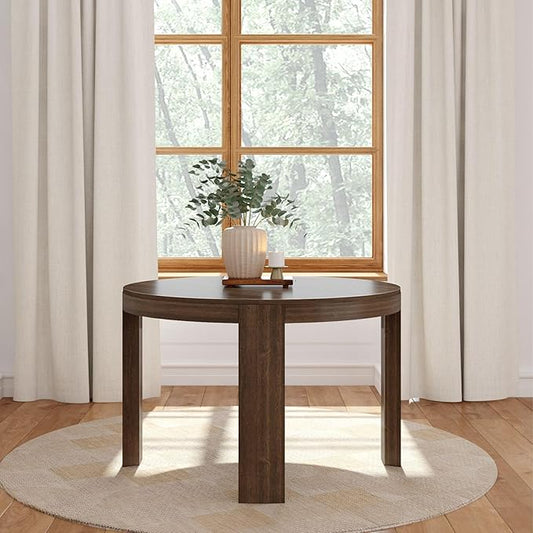 Plank+Beam 47 Inch Contour Round Dining Table, for Kitchen and Dining Room, Walnut