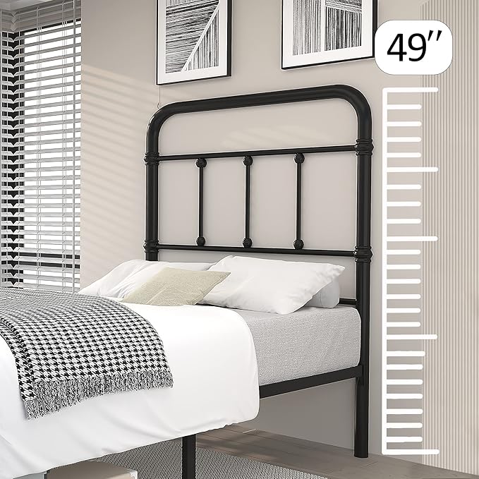Twin XL-Bed-Frame with headboard Giselle-Vintage Antique-Metal - Platform Mattress Foundation,49 inch High,No Box Spring Needed(Black)