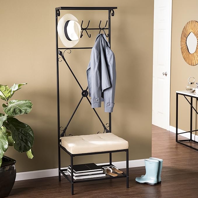 SEI Furniture Dovanti Entryway Storage Rack/Bench Seat, Black