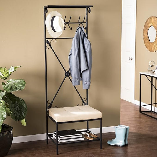 SEI Furniture Dovanti Entryway Storage Rack/Bench Seat, Black
