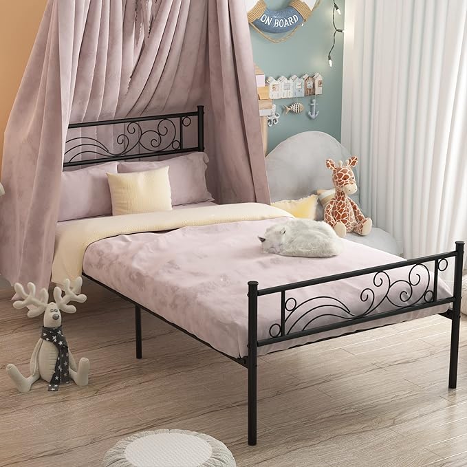 Weehom Metal Bed Frame Twin with Bed Storage,No Box Spring Needed,Heavy Duty Steel Slats Support for Boys Girls Teens Students Adults Black