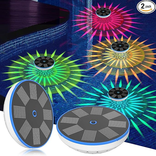 RGB Solar Floating Pool Lights (2 Pack), Smart Auto ON/Off Pool Light with 6 Lighting Modes, IPX8 Waterproof LED Color Changing Lights for Inground Pool, Bathtub, Garden, Party Decoration