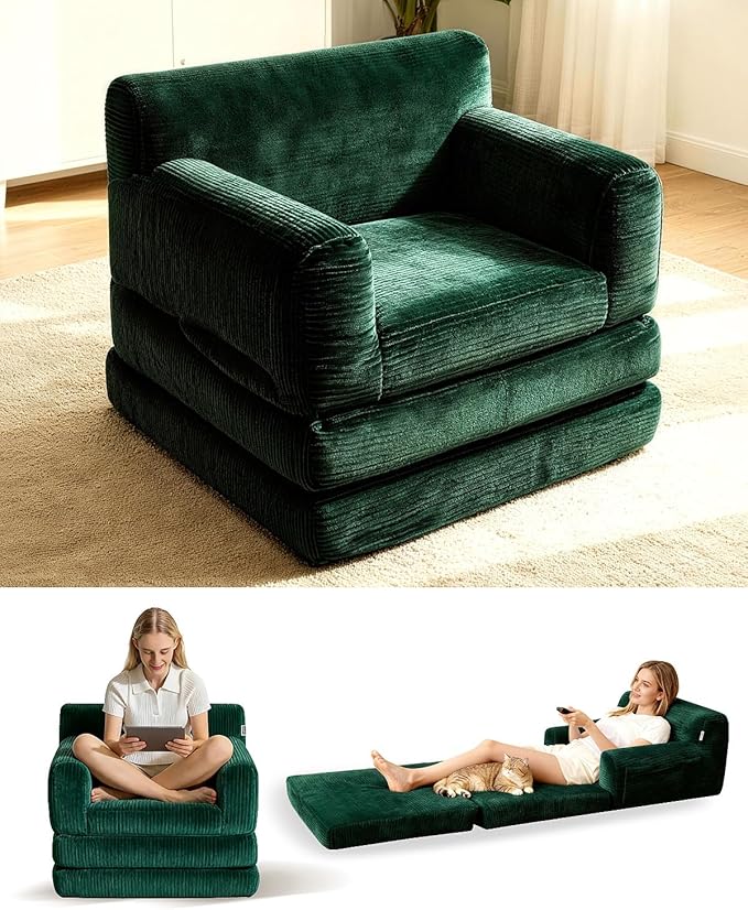 Boneless Couch Sofa Bed, Convertible Sleeper Chair with One-Piece High-Density Foam (No Lumps), Foldable Floor Mattress for Adults Guest Gaming, Non-Slip, Side Pockets, 84"x35", No Assembly