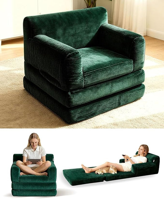 Boneless Couch Sofa Bed, Convertible Sleeper Chair with One-Piece High-Density Foam (No Lumps), Foldable Floor Mattress for Adults Guest Gaming, Non-Slip, Side Pockets, 84"x35", No Assembly