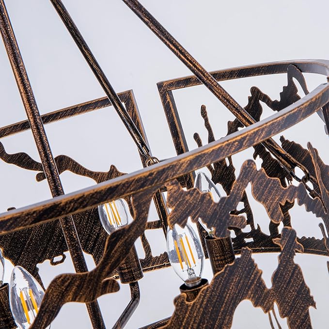TOCHIC 6-Light Farmhouse Chandelier for Dining Room, Rustic Drum Chandelier in Bronze Metal, Western Cowboy Horse Light Fixture for Living Room, Dining Room, Bedroom, Foyers, W-26.37"