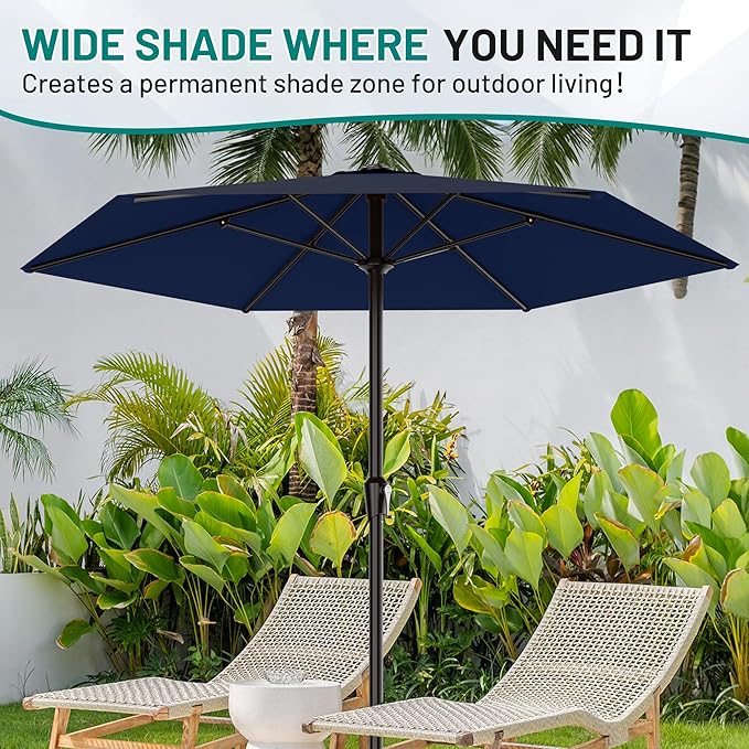 AreShark 11 FT Patio Umbrella for Outdoor, Outdoor Table Umbrella with Push Button Tilt and Crank, Outdoor Patio Umbrellas with 6 Sturdy Ribs, Patio Umbrellas for Market, Garden, Pool (Navy)