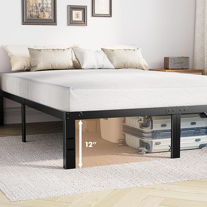 DUMOS King Size Bed Frame - Metal Platform Bed Frames Mattress Foundation with Steel Slat Support, No Box Spring Needed, Storage Space Under Base, Easy Assembly, Black