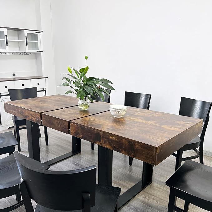 KEIKI 62.99'' to 78.7'' Extendable Dining Table, Modern Farmhouse Expandable Kitchen Table for 6-10 People, Large Wooden Conference Table