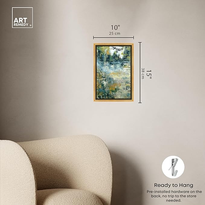 Art Remedy Green Moss Monet Garden Green Abstract Canvas Wall Art, Gold Floater Frame, 10"x15"