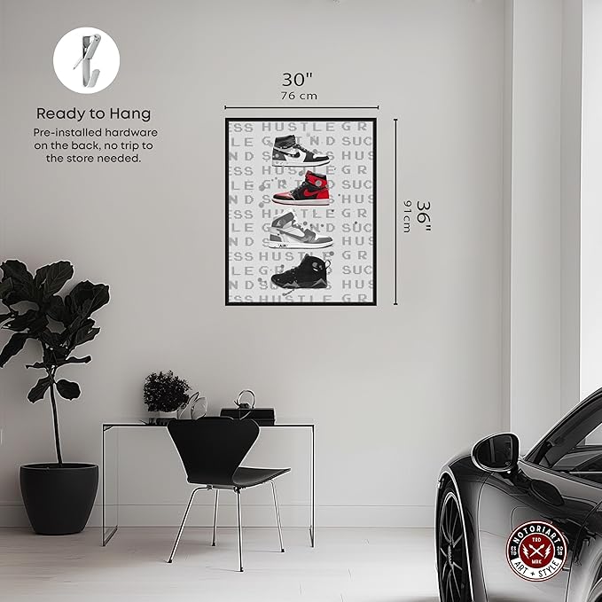 Hype Sneakers Framed Sneaker 1 Piece Canvas Wall Art, 31" x 37", Black Frame