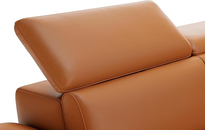 Valencia Pista 113" Full Leather Reclining Sectional Sofa with Left Hand Chaise | Power Recliner Chair, Nappa 11000 Leather | Sectional Couch for Living Room Furniture, Cognac