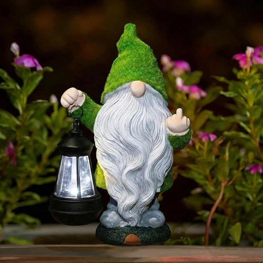 Flocked Garden Outdoor Gnome Statues Decor with Solar Lights, Large Funny Gnome Garden Figurines for Outside Patio Yard Lawn House Farmhouse Sculptures Decorations Gifts, White