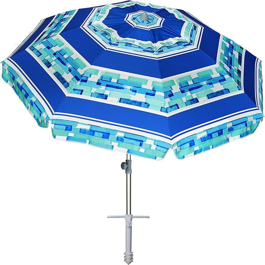 AMMSUN 7ft Heavy Duty Windproof Portable Beach Umbrella with Sand Anchor Vent Adjustable Height with Tilt Aluminum Pole, Portable UV 50+ Protection Carry Bag for Patio Garden Beach Pool Backyard