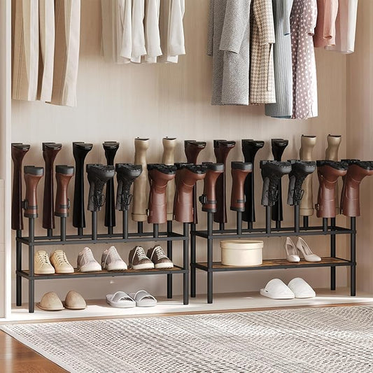 Free Standing Shoe Rack, Tall Boots Rack Organizer, Boot Organizer for Closet, Cowboy Shoes Storage, Holds 6 Pairs, Black and Rustic Brown SS09BRY1