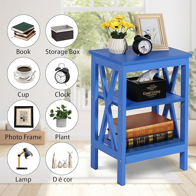 VECELO Modern Nightstands X-Design Side End Table Night Stand with Storage Shelf for Bedroom,Living Room,