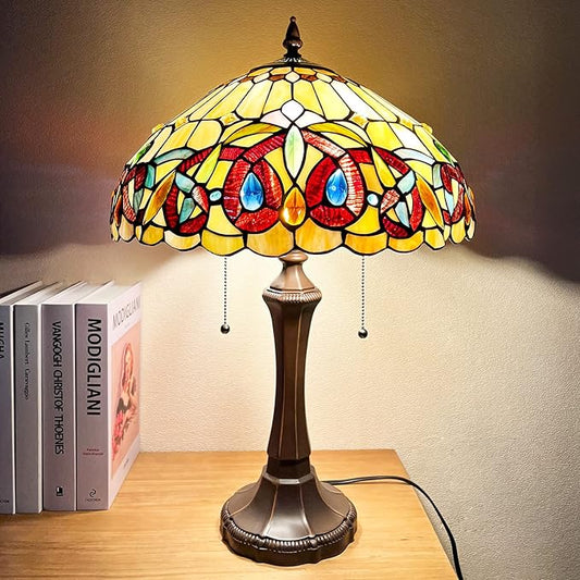 Capulina Tiffany Lamp Stained Glass Table Lamp Bedside Reading Lamp 2-Light 16X16X24 Inches Antique Victorian Art Style Desk Lamp for Bedrooms Living Room Home Office