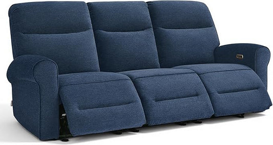 MCombo 87.8" Wall Hugger Power Reclining Sofa, 3-Seat Triple Recliner Couch with USB Ports, Rolled Arm Space Saving Recliner Sofa for Living Rooms Apartments RV, Fabric PR635M5 (Navy Blue) | 1.4" Wall Clearance