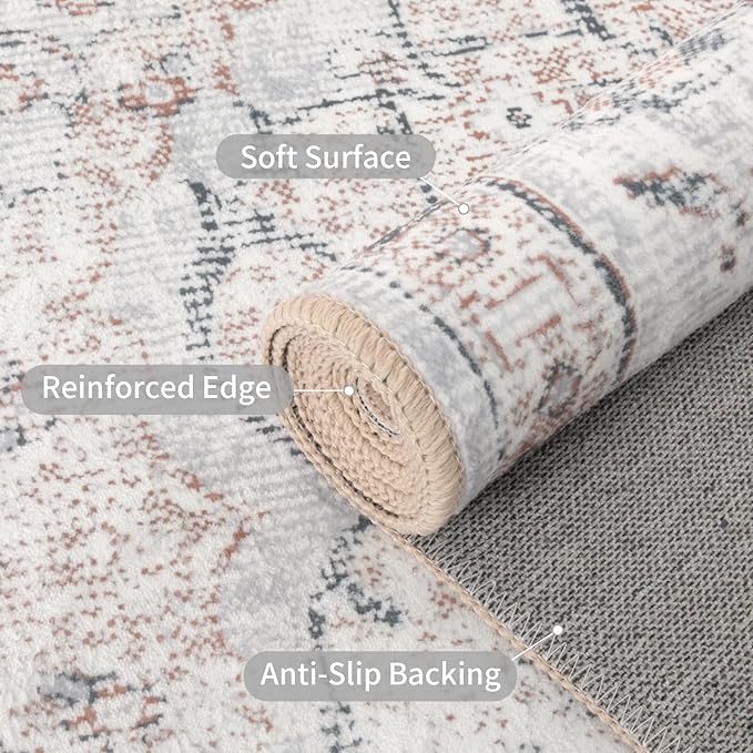 Easy-Going Boho Area Rug 3x5 Entryway Rug Washable Inside Door Mats for Home Entrance Non-Slip Vintage Distressed Small Rugs for Entry Living Room Kitchen Bathroom Lightweight Carpet, Grey Brick