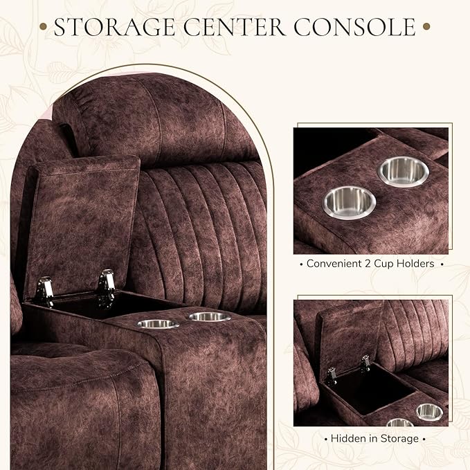 Power Reclining Loveseat with Zero Gravity, Adjustable Headrest, Power Reclining Loveseat with Console, USB/Type-C Ports, Loveseat Recliner Sofa for Living Room(Brown, Loveseat)