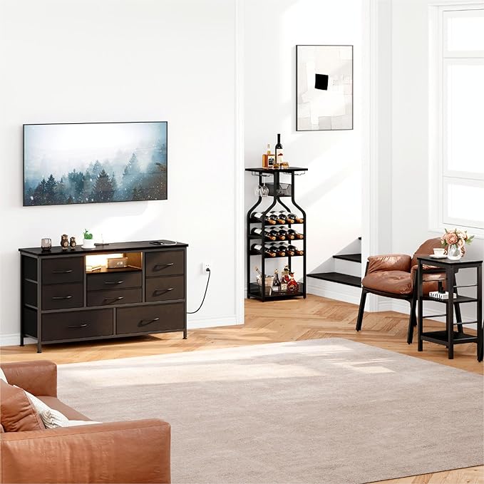 Jojoka 8-Drawer LED Dresser TV Stand with Power Outlet for 55'' TV - Wide Storage Chest for Bedroom, Living Room & Entryway, Wood Top Console Table with 22 Light Modes