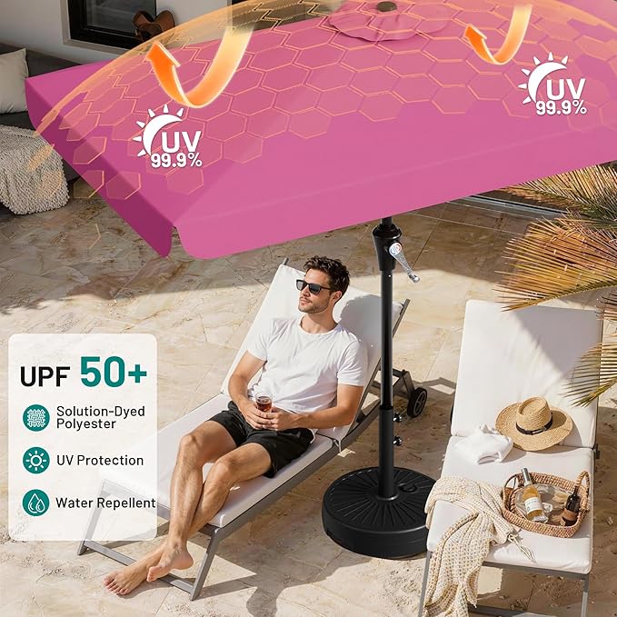 AreShark 8 X 10 FT Large Rectangular Patio Umbrella with Valance, Outdoor Table Market Umbrella w/Crank & 8 Ribs, Rectangle Outdoor Umbrellas for Garden, Deck, Yard and Poolside, Rose Pink