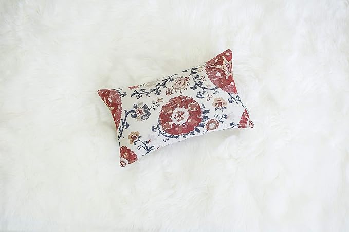 Mika Home Pack of 2 Jacquard Circle Floral Rectangle Throw Pillow Covers Oblong Pillow Cases for 12X20 Inserts Cream Red