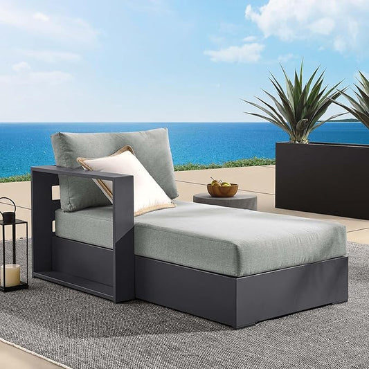 Modway Tahoe Aluminum Outdoor Chaise Lounge Gray with Weather-Resistant Cushions, Modular Left-Facing Patio Lounger for Pool Furniture or Sectional Sofa Set