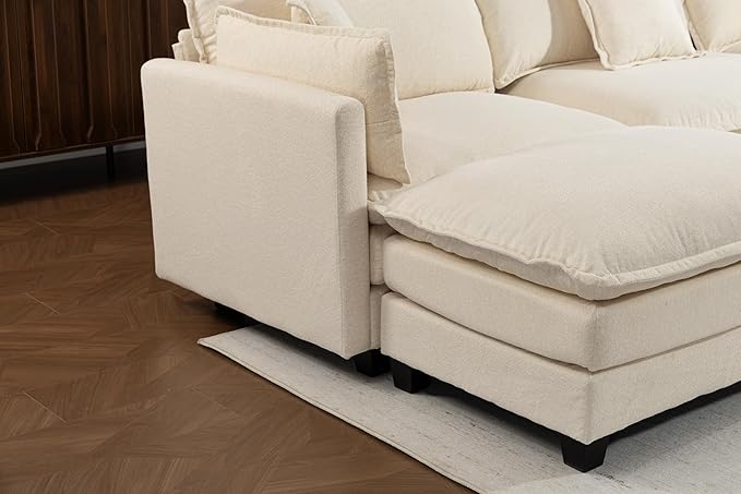 Eafurn 150" Oversized Modular Sectional Sofa with Movable Ottomans, 6 Seat Modern Corduroy Sofa Set, Convertible U/L Shaped Corner Couch for Living Room Apartment