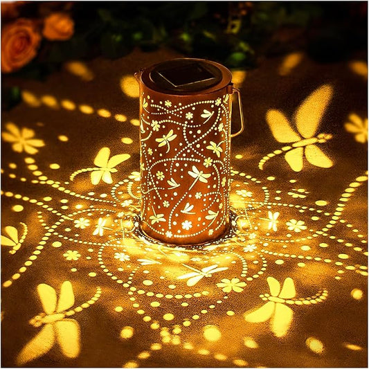 Dragonfly Solar Lanterns Outdoor Waterproof Hanging Solar Lights Dragonfly Gifts for Women Men Metal Decorative LED Lanterns for Garden Decor,Yard,Patio,Lawn,Tabletop,Pathway