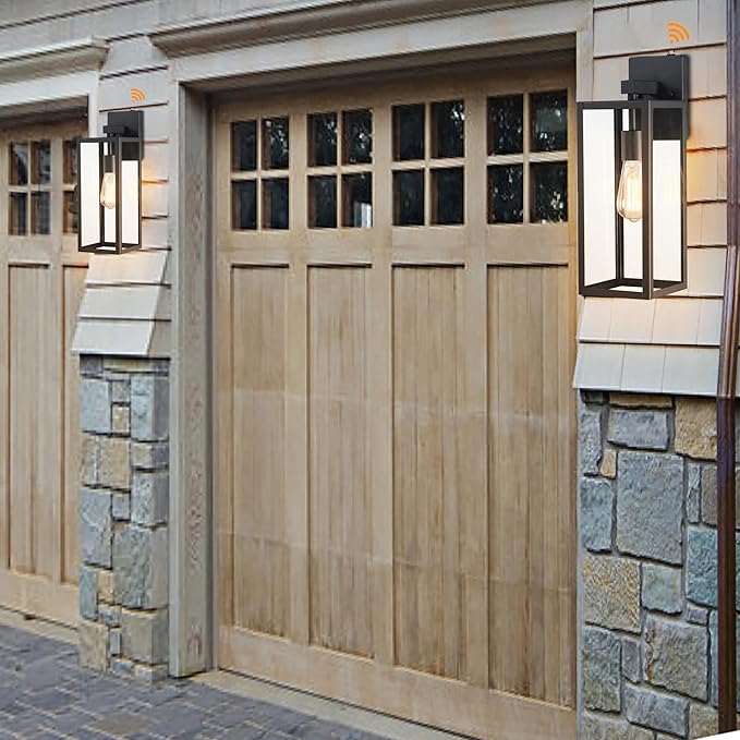 18 Inch Outdoor Wall Light Dusk to Dawn,2 Pack Outdoor Lanterns for Porch,Large Outdoor Sconce Lights with Sensor,Photocell Wall Lantern for Porch Patio Garage