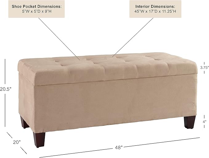 Linon Carmen Shoe Storage Ottoman, 20" x 48" x 20", Beige