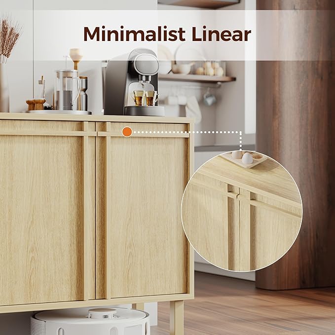Sideboard Buffet Cabinet with Storage, 2 Doors, Adjustable Shelves, Wooden Mid Century Coffee Bar Cabinet for Entryway, Living Room, Kitchen, Natural