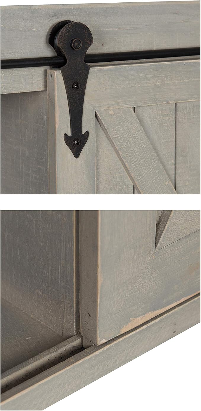 Kate and Laurel Cates Decorative Wood Wall Storage Cabinet with Sliding Barn Door, Rustic Gray