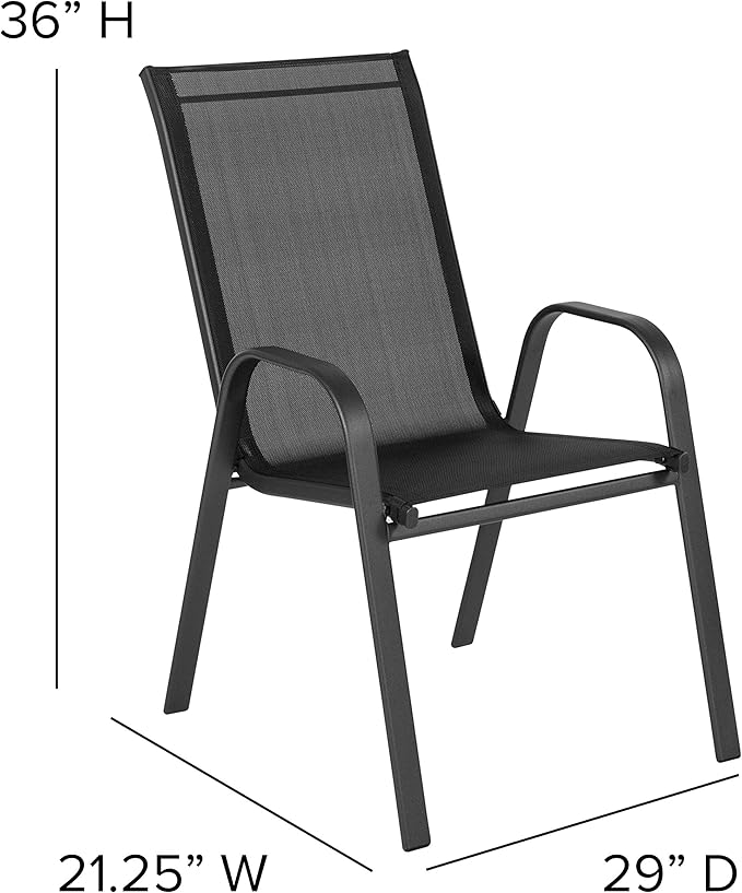 Flash Furniture Brazos Series Outdoor Stackable Patio Chairs with Flex Comfort Material, Stacking Outdoor Modern Sling Patio Chairs, Set of 5, Black