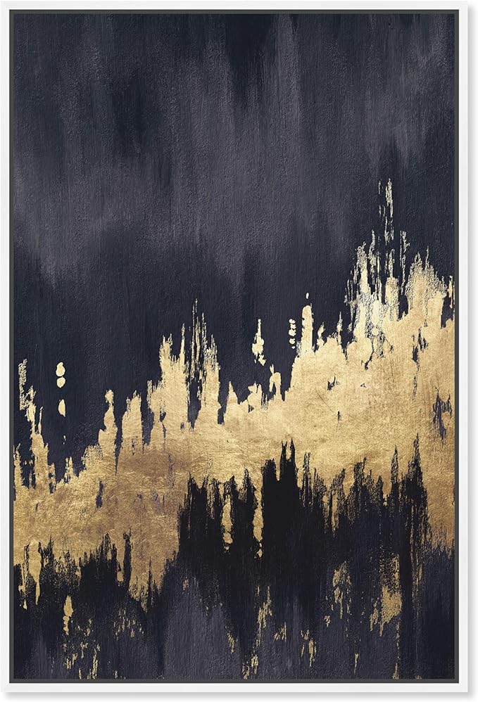 The Oliver Gal Artist Co. Abstract Wall Art Framed Canvas Prints 'Late Night Sky' Brush Strokes Home Décor, 36" x 54", Black, Gold