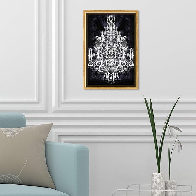 The Oliver Gal Artist Co. Fashion and Glam Framed Wall Art Canvas Prints 'Montecarlo Crystal' Chandeliers Home Décor, 10" x 15", White, Black