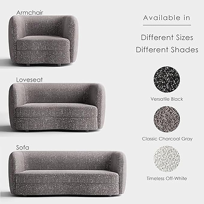 Furniture of America Nimiane Modern Boucle Loveseat Couch with Curved Arms and Wooden Legs, Comfy Fabric Upholstered Small Sofa for Living Room, Bedroom, Home Office, Charcoal Gray