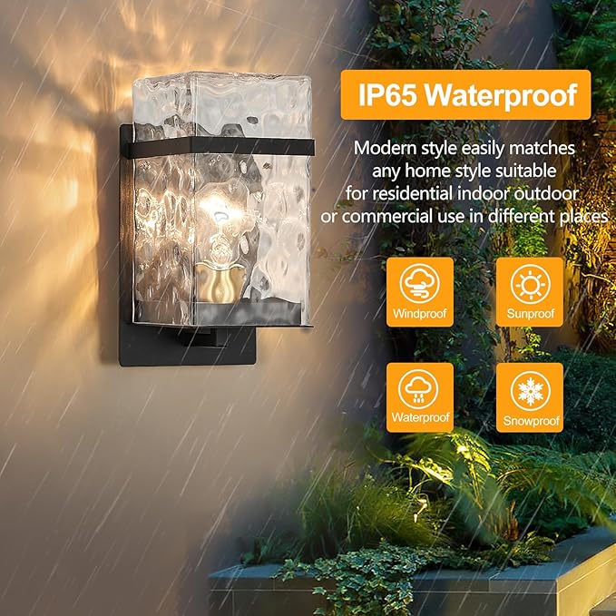 Outdoor Wall Light,Exterior Waterproof Lanterns,Black Porch Sconces Wall Mounted Lighting with E26 Sockets & Glass Shades, for Garage,Doorway,Patio,Front Door