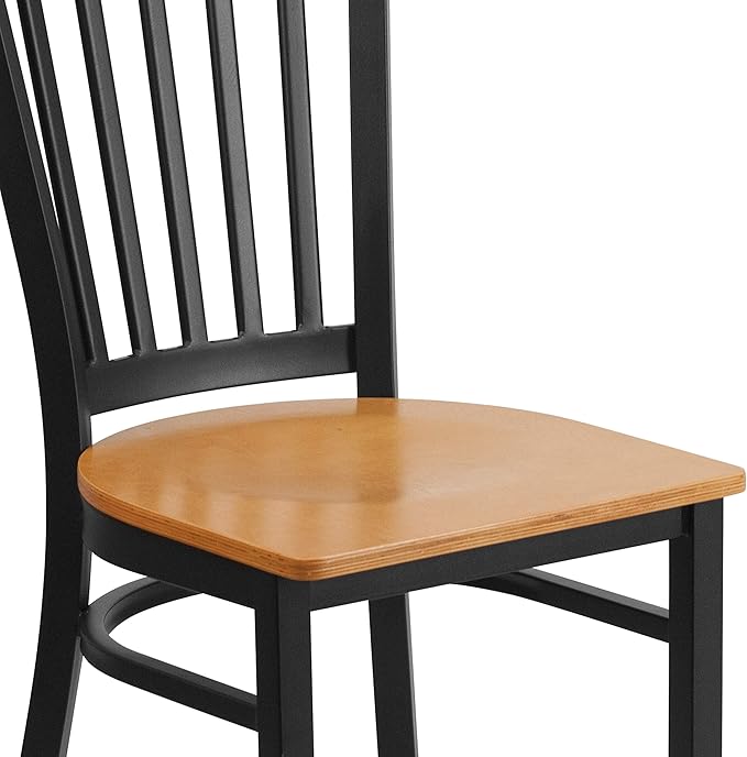 Flash Furniture HERCULES Series Black Vertical Back Metal Restaurant Chair - Natural Wood Seat