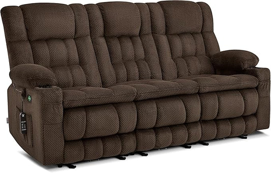 MCombo 80.7" W 3 Seater Power Reclining Sofa with Heat and Vibration Massage, Zero Gravity Recliner Sofa Couch for Living Room, Fabric 6316M3 (Brown, 3-Seater)