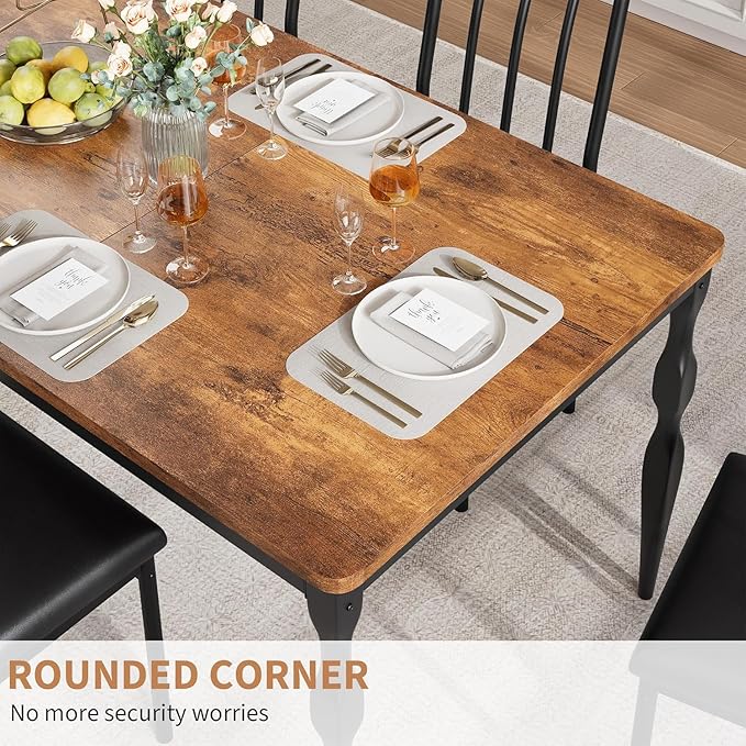 IDEALHOUSE 71 Inch Farmhouse Dining Table for 6-8 People, Rectangular Wood Kitchen Table with Heavy Duty Legs, Kitchen Dining Room Table for Dining Room Kitchen, Brown