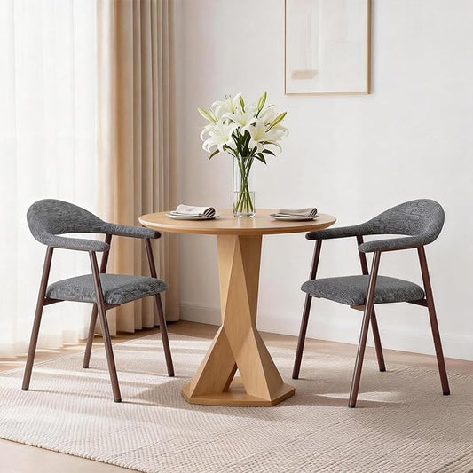 DUMOS Dining Chairs Set of 2, Modern Linen Fabric Upholstered Kitchen Side Chairs with Curved Backrest, Accent Farmhouse Metal Chairs for Kitchen Dining Room Restaurant Cafe, Gray