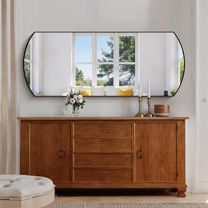 Bathroom Mirror, 24x60 Inch Black Oval Wall Mounted Mirror with Thin Metal Frame, Large Modern Bathroom Vanity Mirrors for Over Sink, Entryway, Living Room, Bedroom