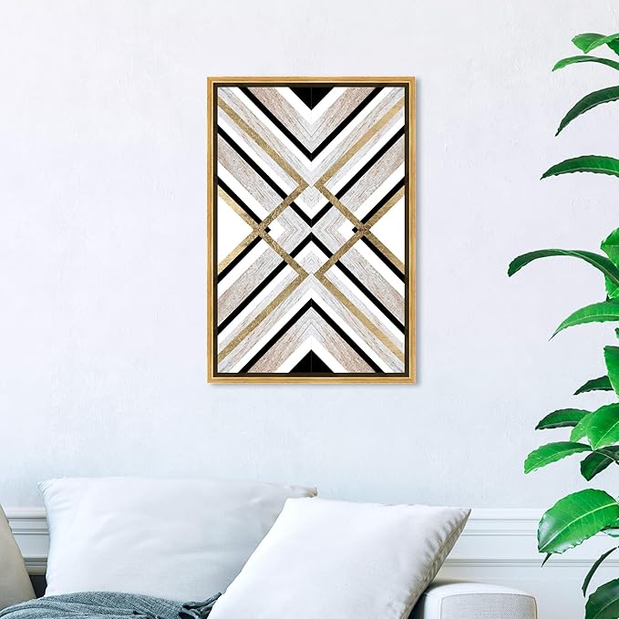 The Oliver Gal Artist Co. Abstract Framed Wall Art Canvas Prints 'Earthy Lux' Geometric Home Décor, 16" x 24", Brown, Gold