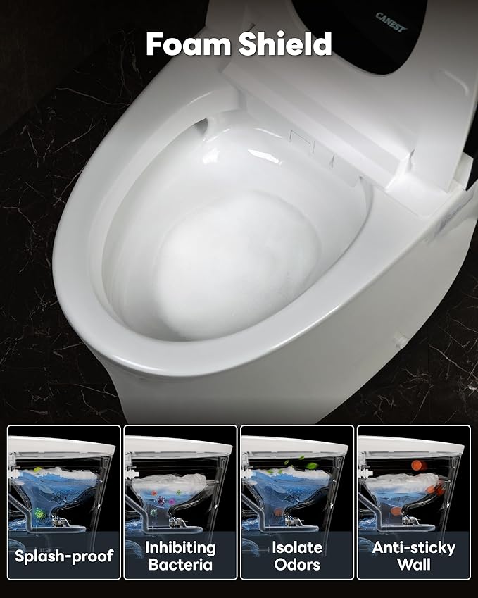 CANEST Smart Toilet with Foam Shield, 17.5" ADA Chair Height, 1.1/1.6GPF Dual-Flush Bidet Toilet, 12" Rough-in, One Piece Toilet, Auto Open/Close, Instant Hot Water, Eco Mode, Deodorization