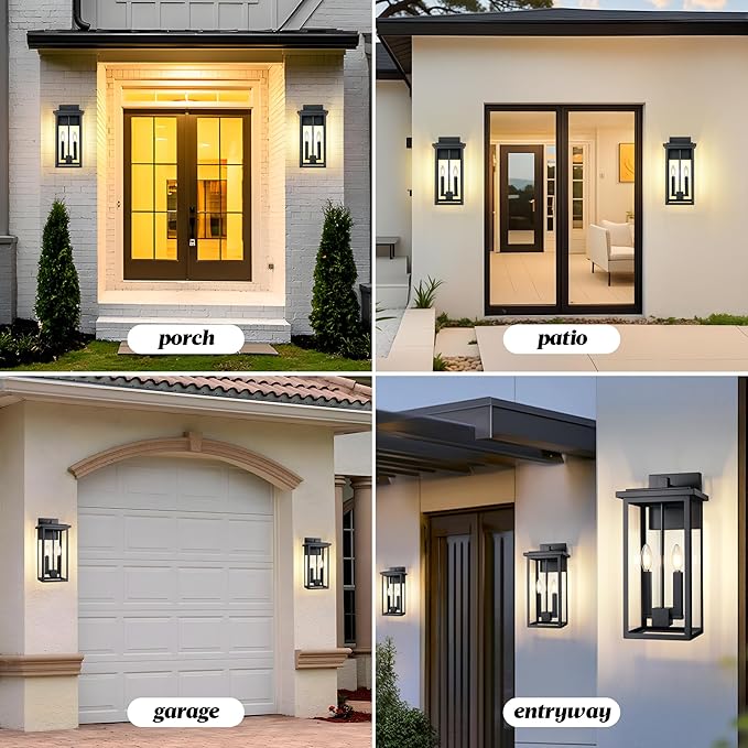 Large Outdoor Porch Light Outdoor Wall Lantern Sconce Black Exterior Light Fixtures Waterproof Outside Lights For House,Garage,Carriage Lights Exterior Porch With Thick Clear Glass, E12 Socket