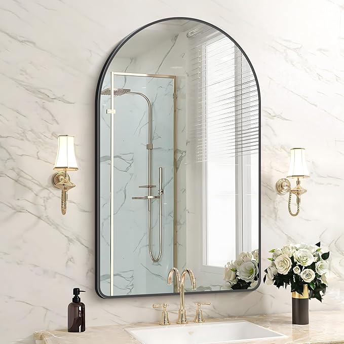 FORBATH Large Arched Wall Mirror 40x24 Inch, Black Arch Bathroom Mirror with Aluminum Frame, Arched Mirror for Dresser, Fireplace,Entryway,Home Decor,Hanging or Leaning Against Wall