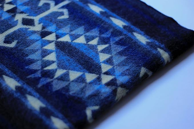 Alpaca Wool King Size Throw Blanket | 87 x 64 Inches | Soft, Hypoallergenic and Breathable | Lightweight Warm | for Bed, Couch, Outdoor or Picnic (Blue)