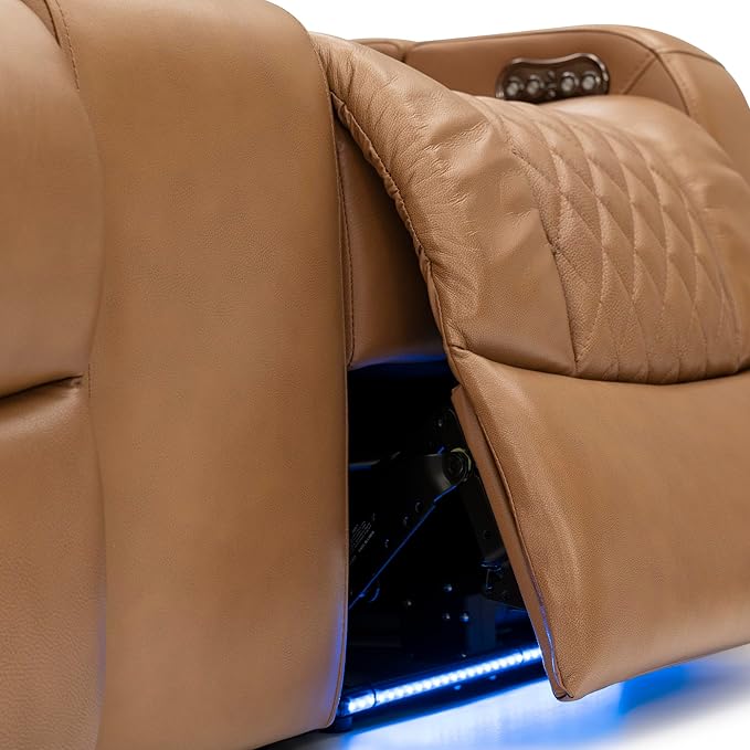 Seatcraft Anthem Italian Leather Loveseat w/Storage Console, Living Room, Power Headrest, Power Recline, Tan Oak